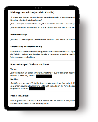 IPad, das Analyse der Wirkungsperspektive aus Kundensicht zeigt